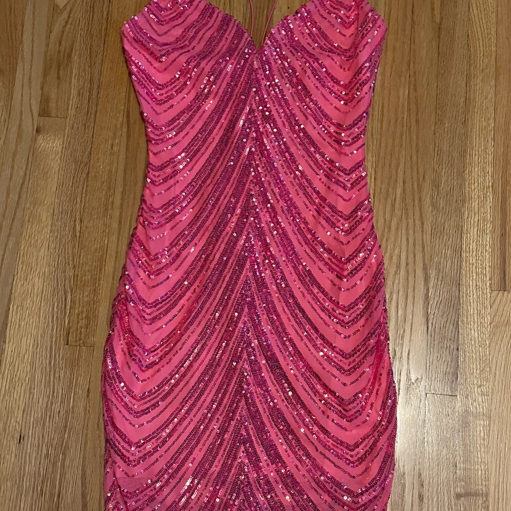 Pink Sequin Mini Dress